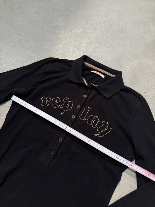 Vintage Replay Black Button Up Longsleeve für Damen Y2K Second Hand Fashion