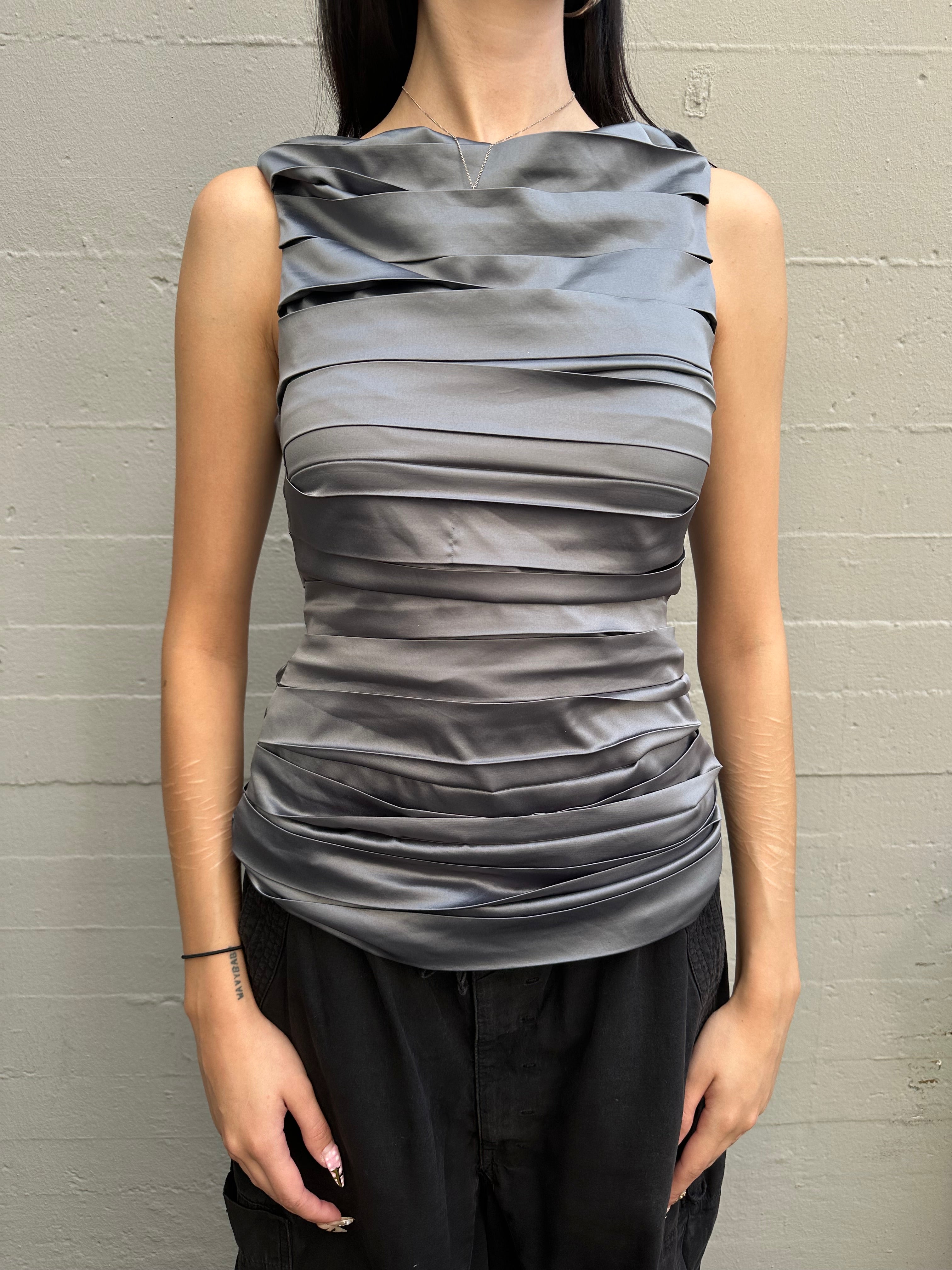 Vintage Silver Imperial Ruffle Top S