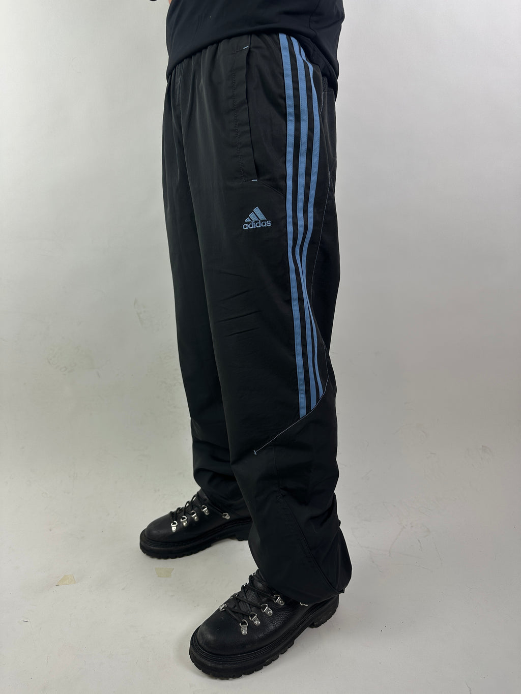 Vintage Adidas Black and Blue Track Pants M/L