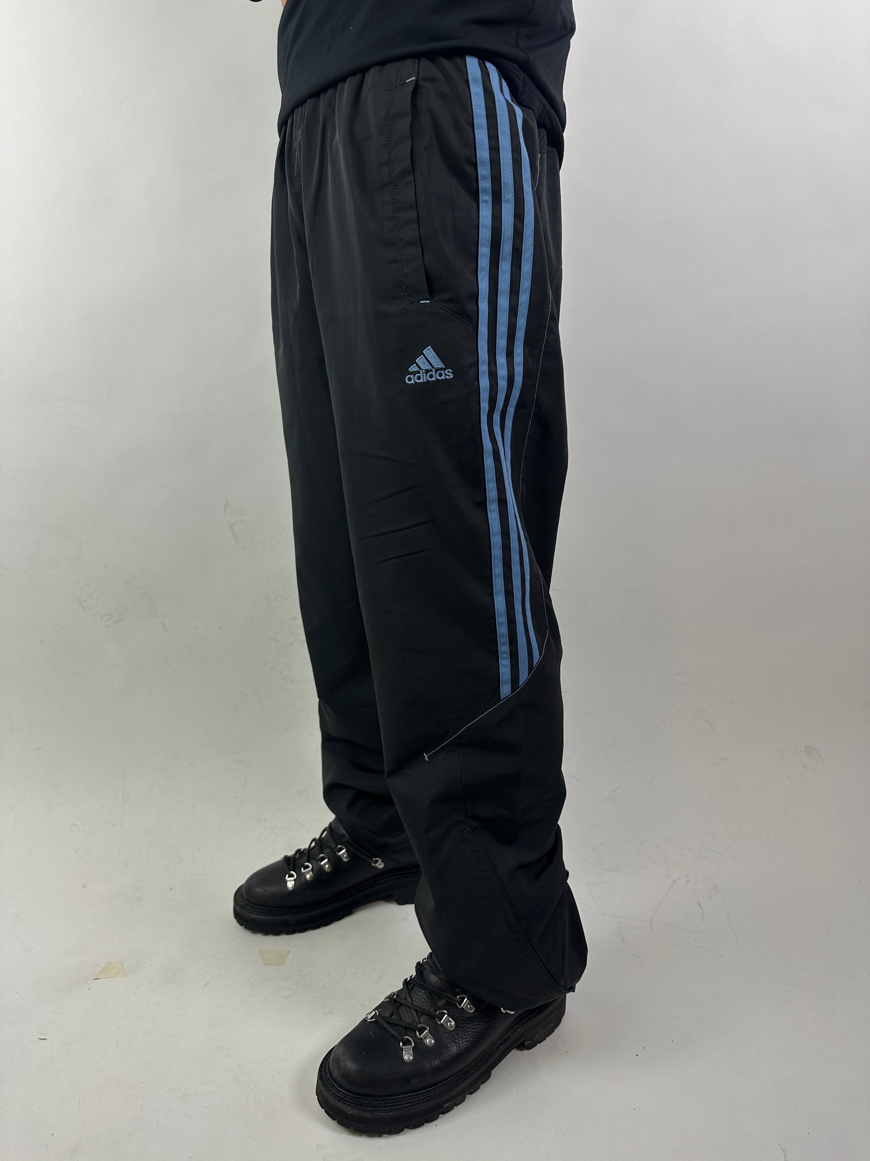 Vintage Adidas Black and Blue Track Pants M/L