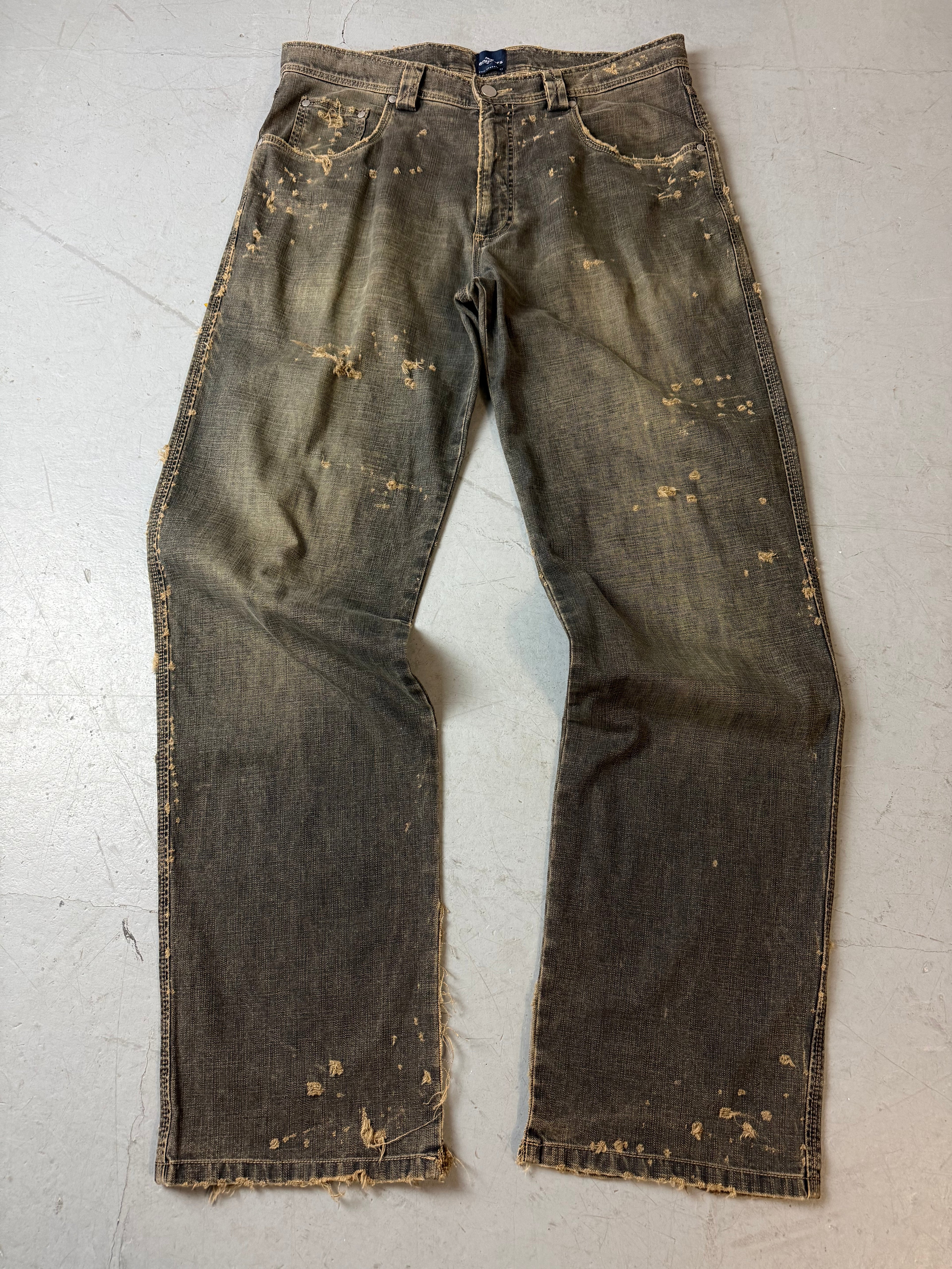 Vintage Engbers Grey Washed Ripped Jeans für Herren. Y2K Second Hand 2000s Fashion