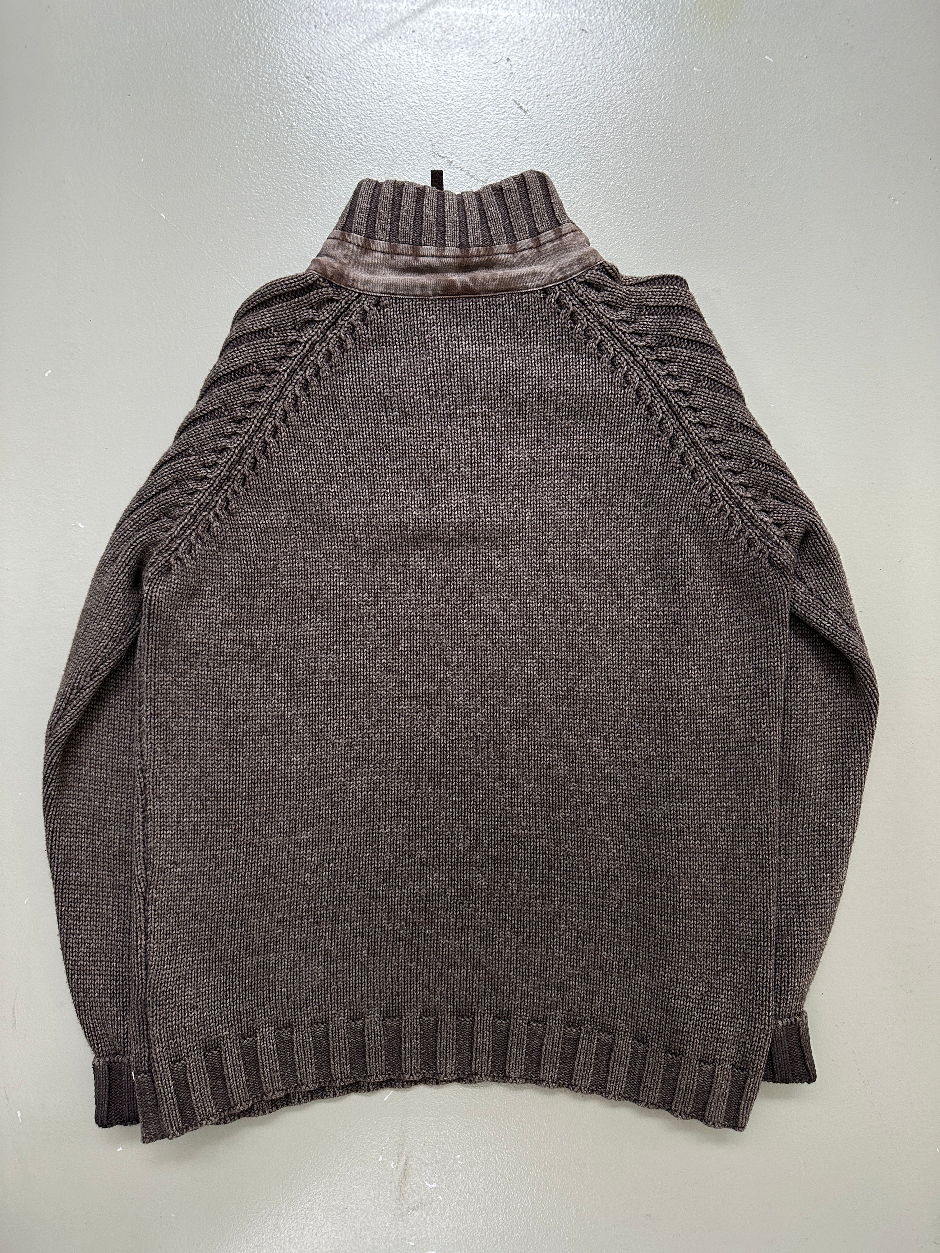 Vintage Napapijri Brown Quarter Zip Knit Sweater für Herren. Y2K Second Hand 2000s Fashion 