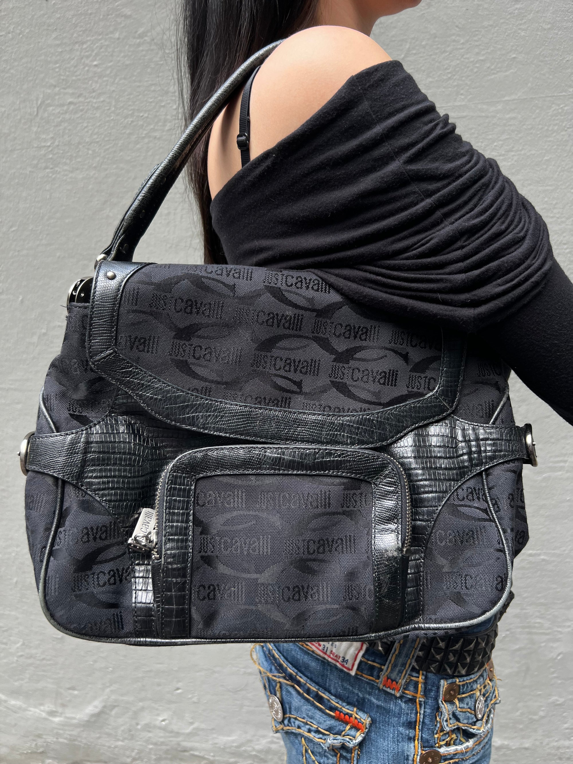 Vintage Just Cavalli Black Bag with Silver Details