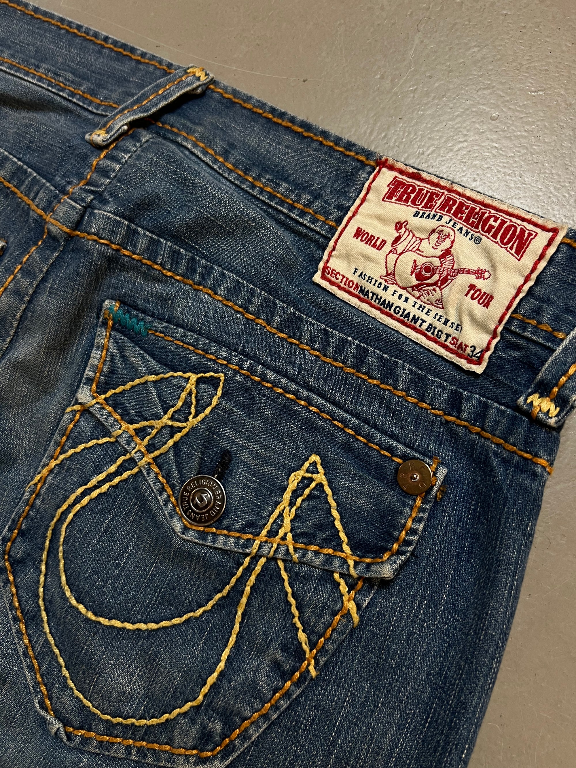 Vintage Dark Blue True Religion with Orange Stitching XL