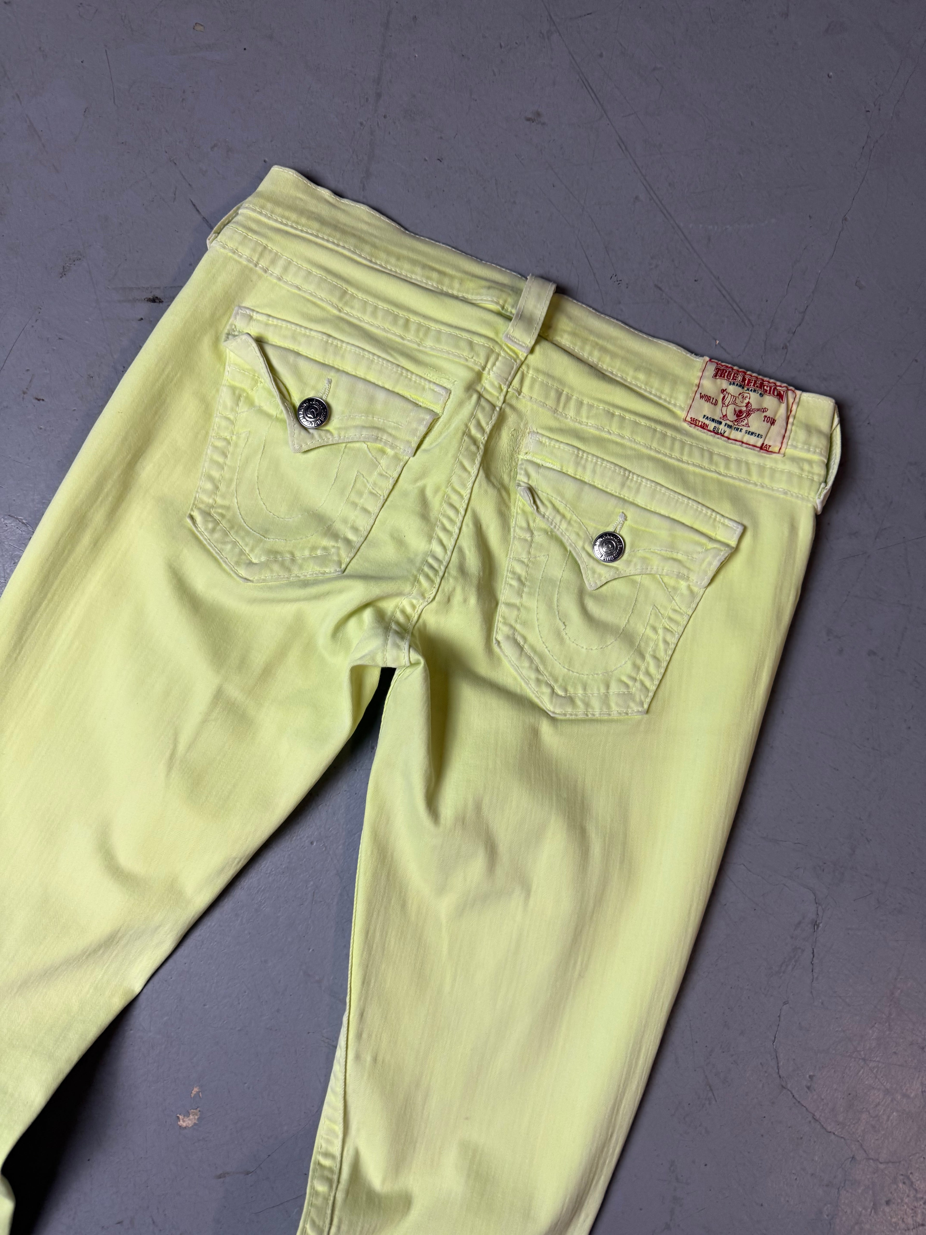 Detailliertes Produktbild von Vintage True Religion Yellow Straight Leg Denim M von hinten