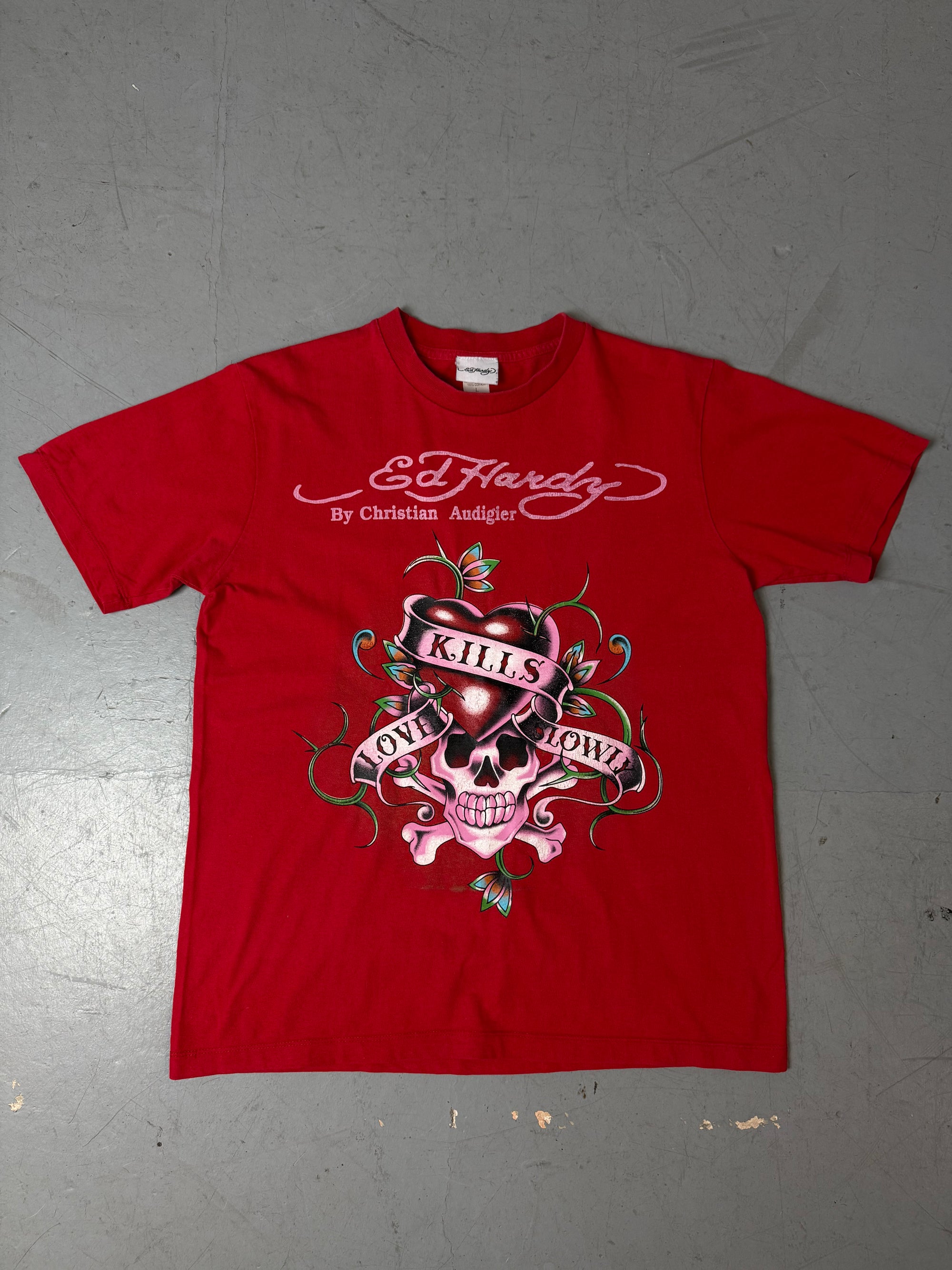 Vintage Ed Hardy Red Love Kills Slowly T-Shirt L