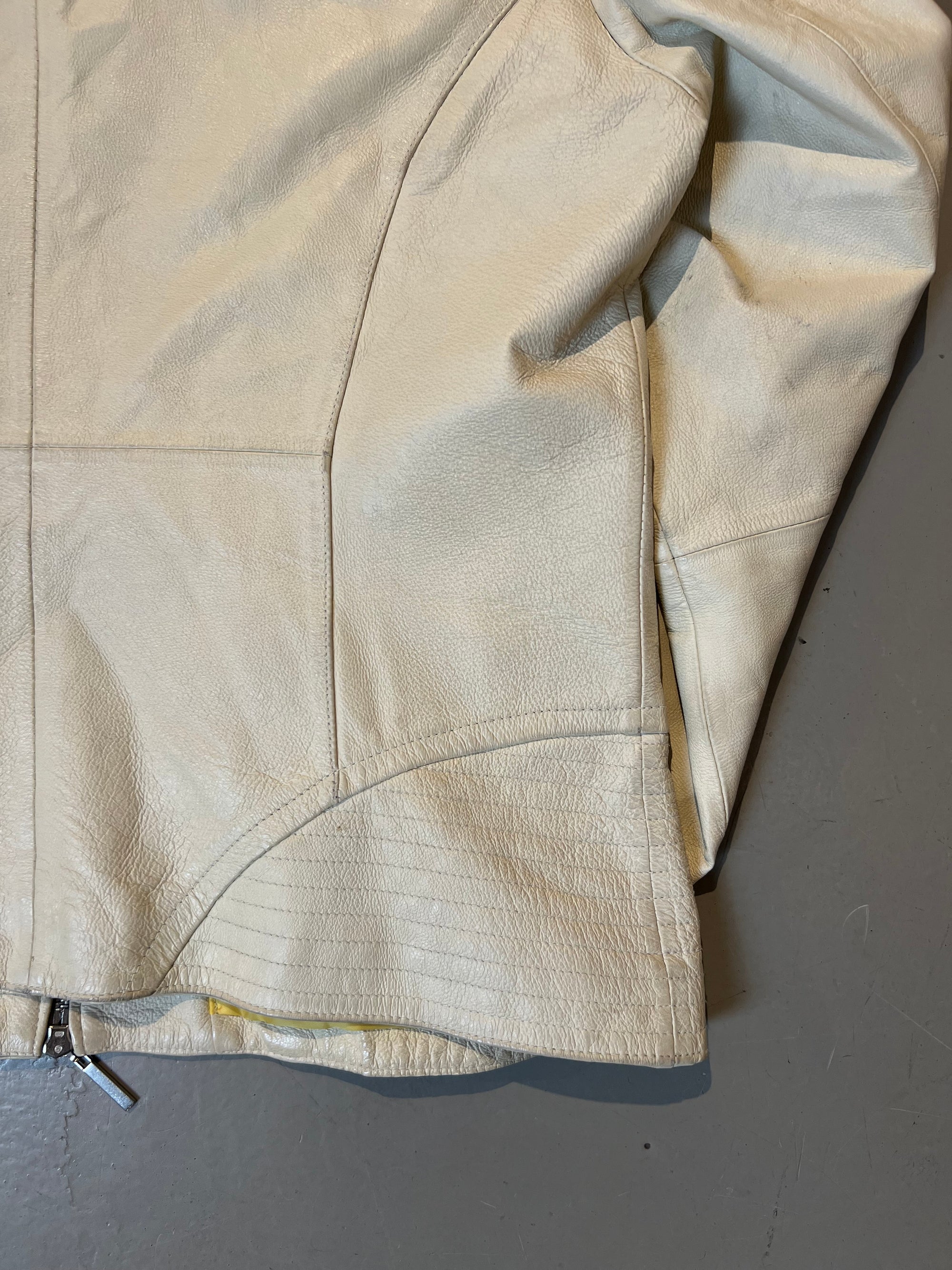 Vintage Beige Leather Jacket L/XL