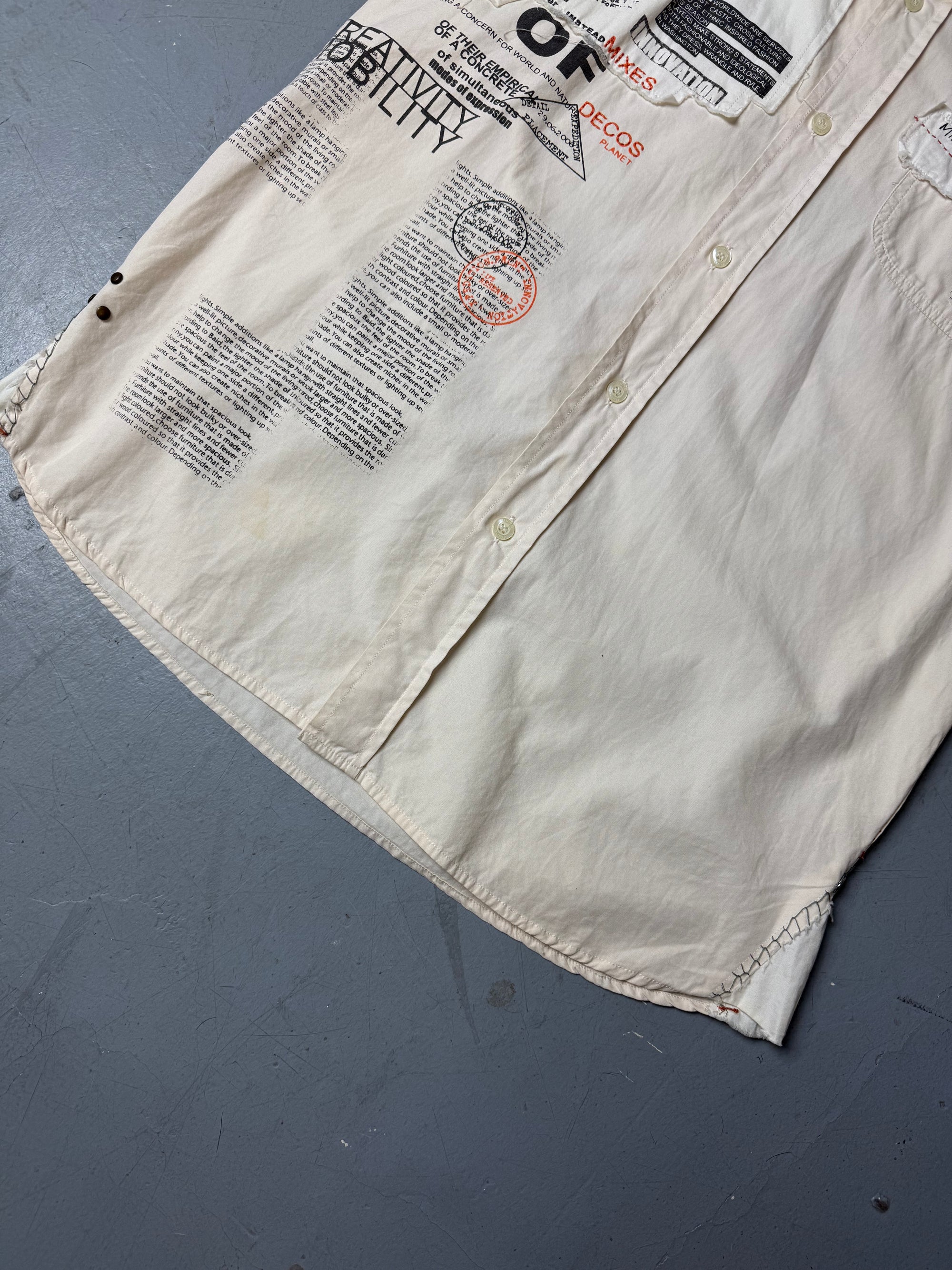 Vintage Guru Beige Printed Button Up Shirt L