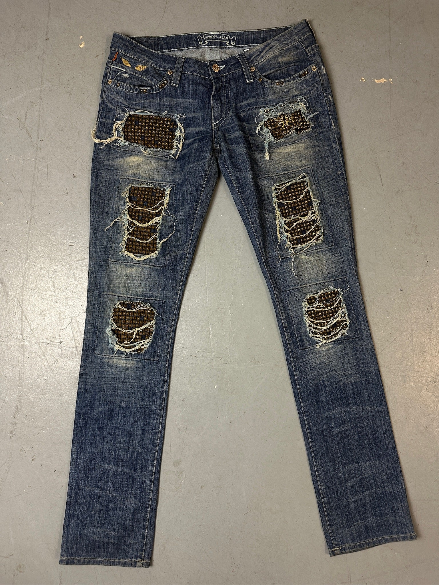 Produktbild von Vintage Robin‘s Jean Crazy Gold Studded Skinny Jeans von vorne