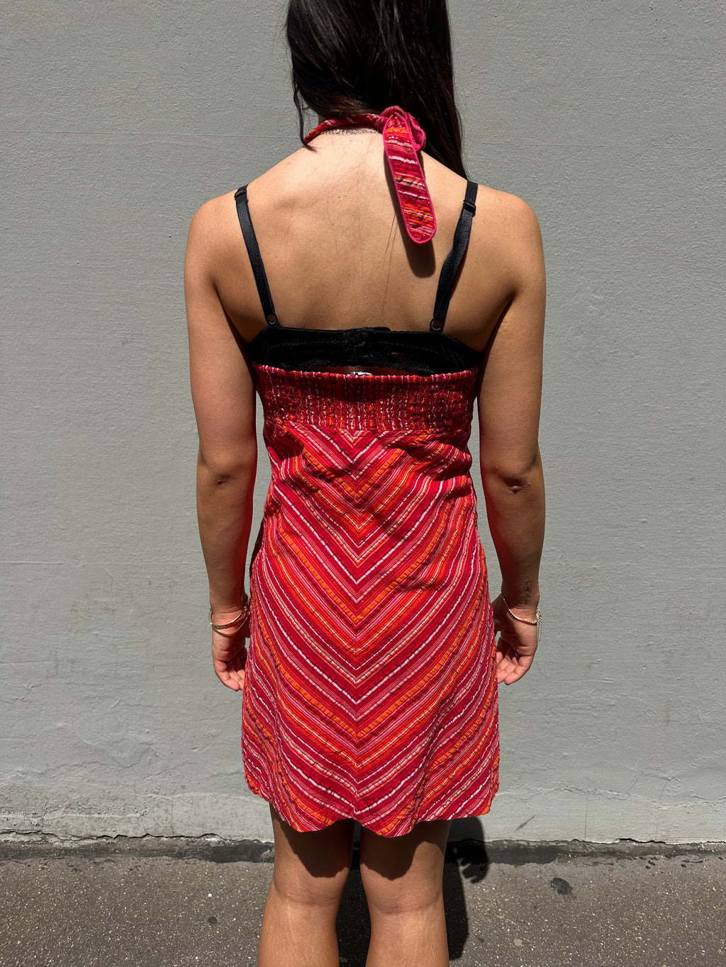 Vintage Striped Neckholder Midi Dress S