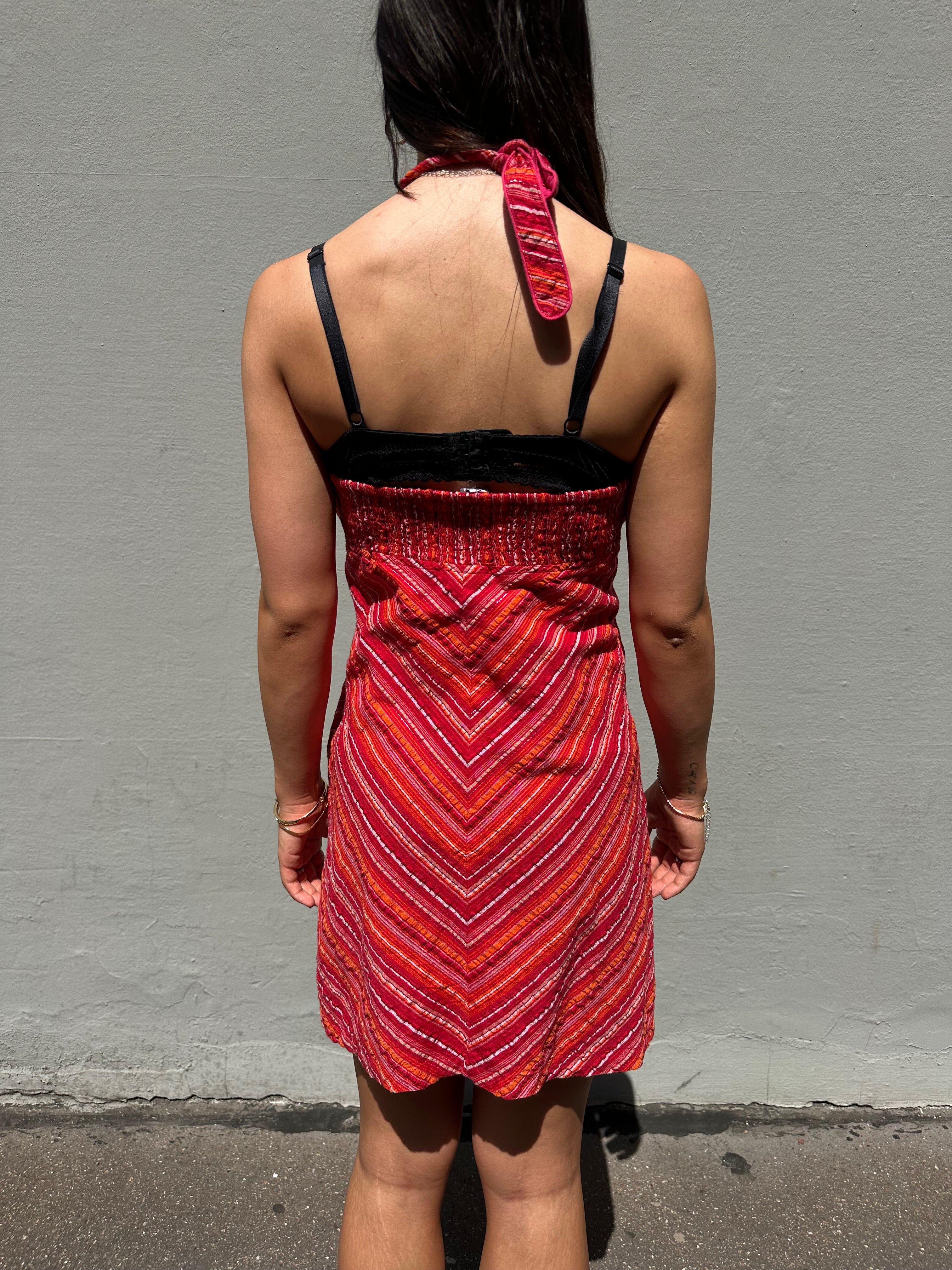 Vintage Striped Neckholder Midi Dress S