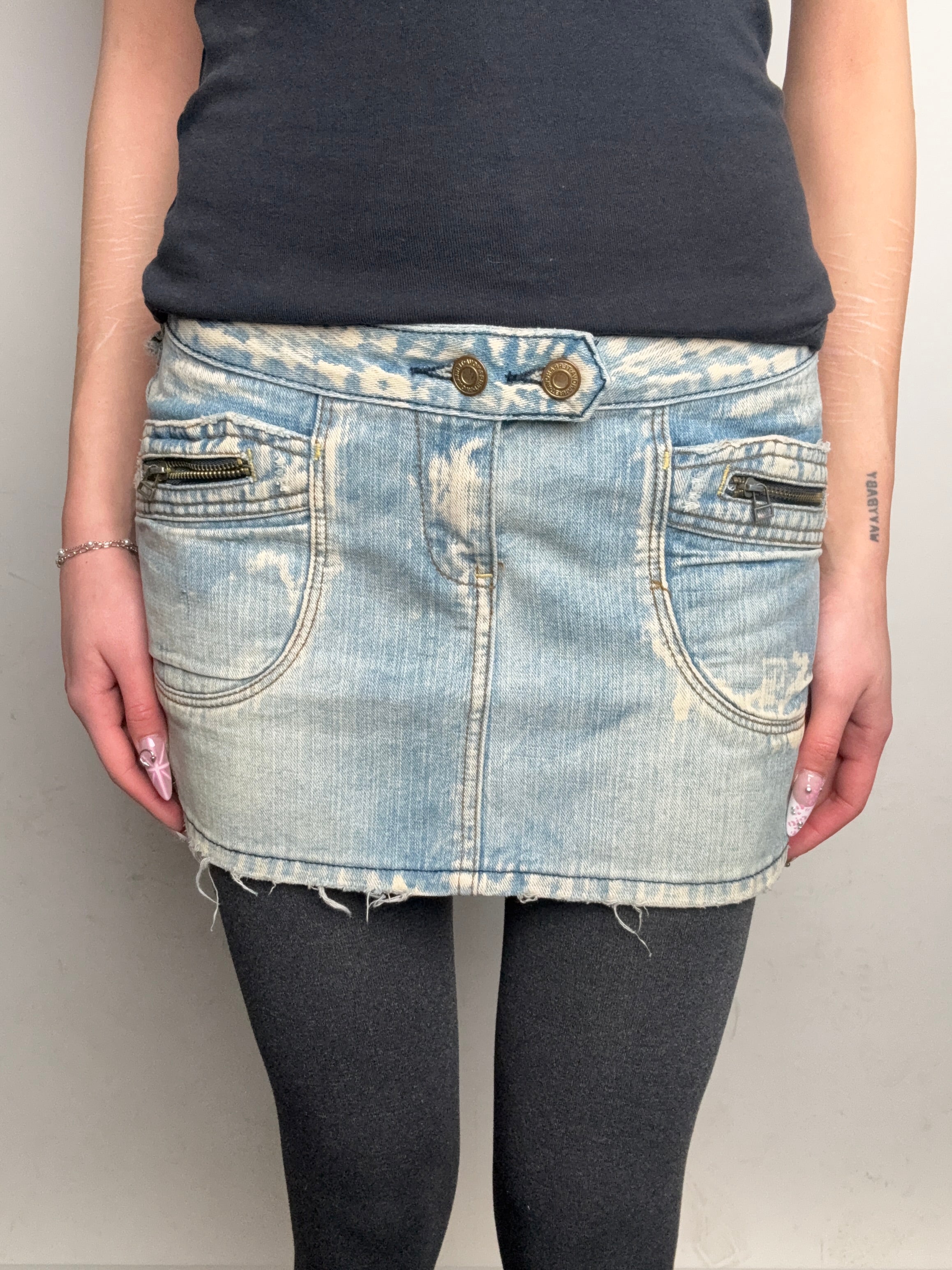 Vintage Bleach Washed Denim Mini Skirt M