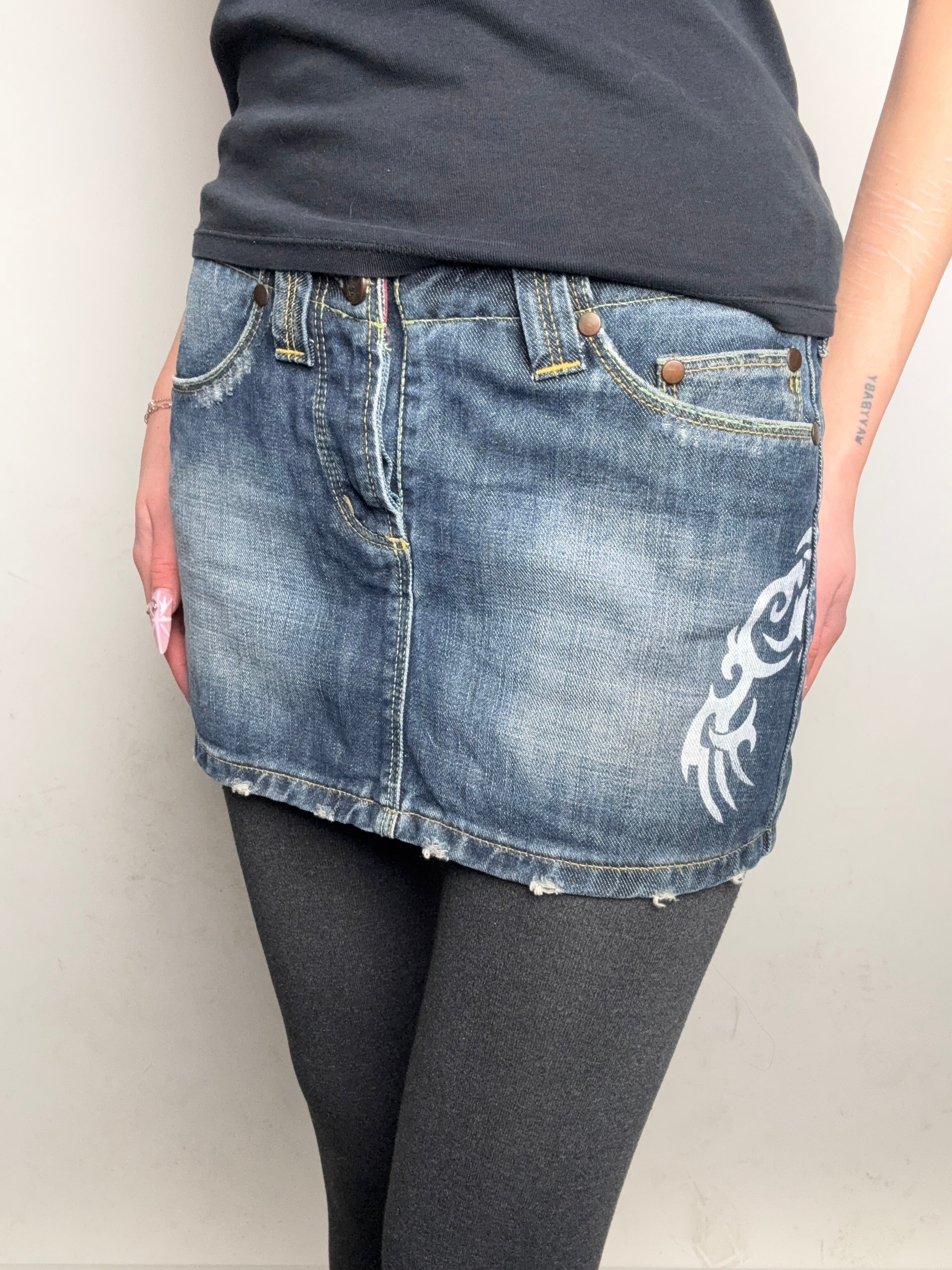 Vintage Tribal Printed Denim Skirt M