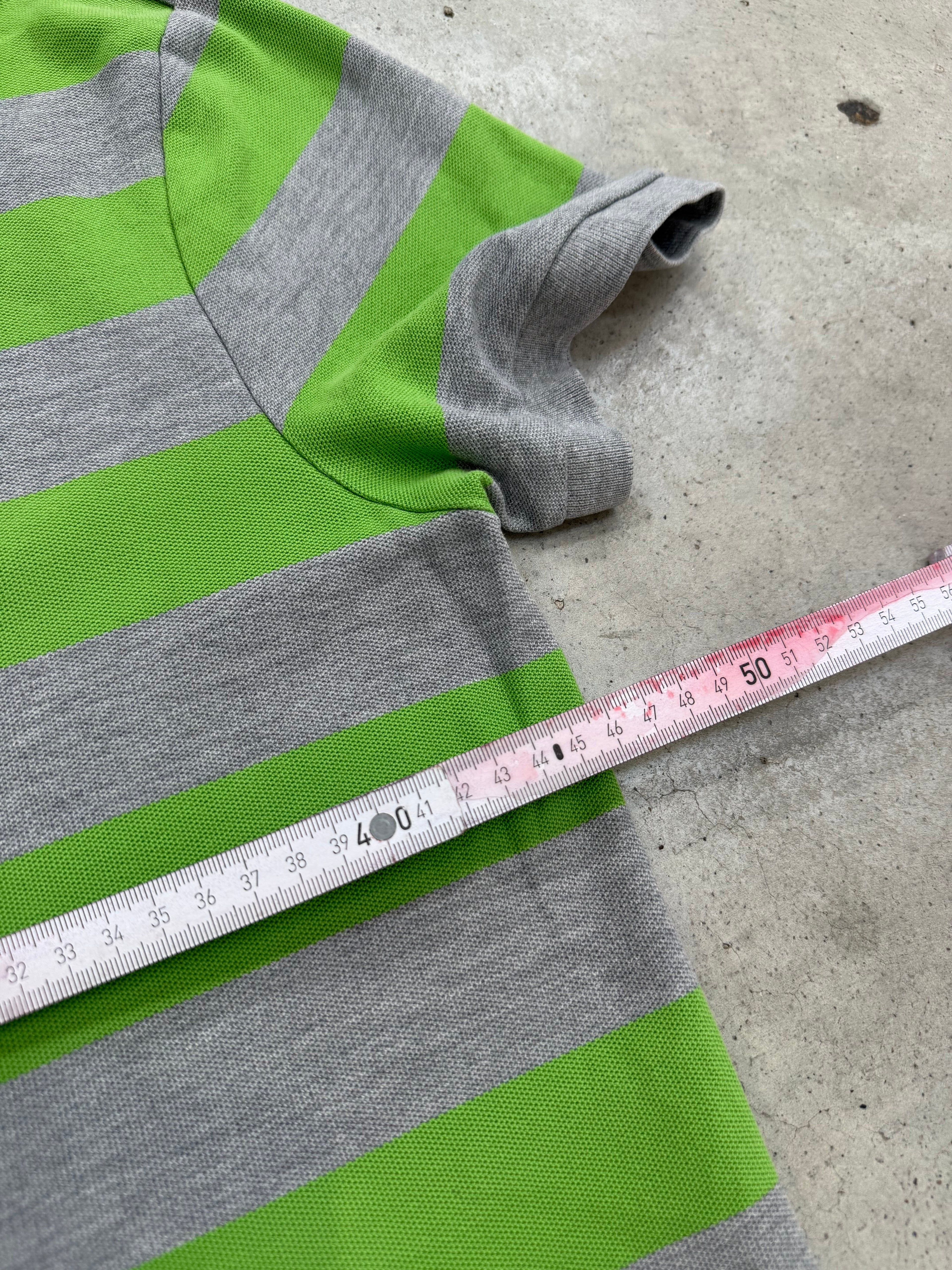 Vintage Nike Grey and Green Striped Polo Shirt S/M