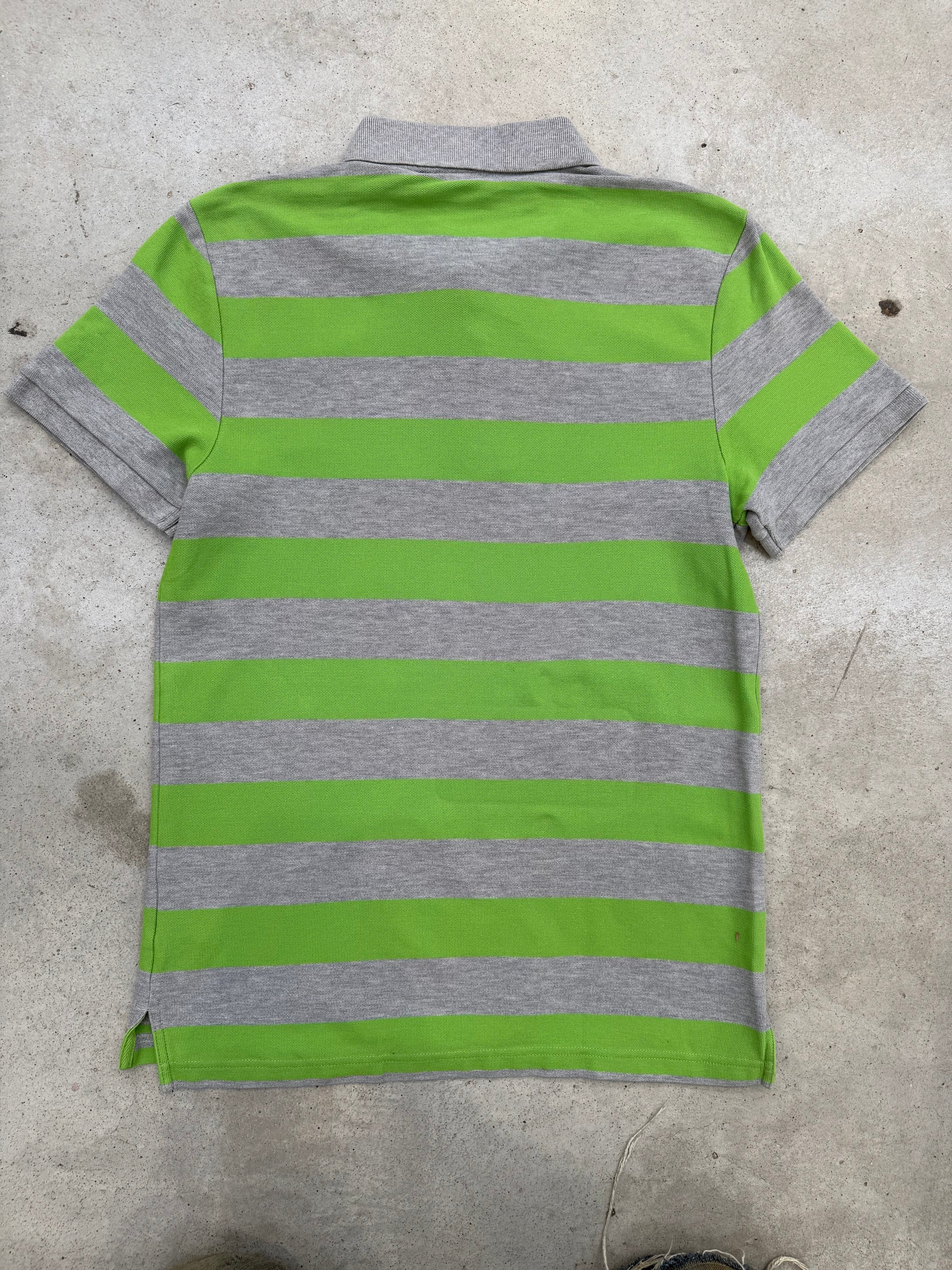 Vintage Nike Grey and Green Striped Polo Shirt S/M