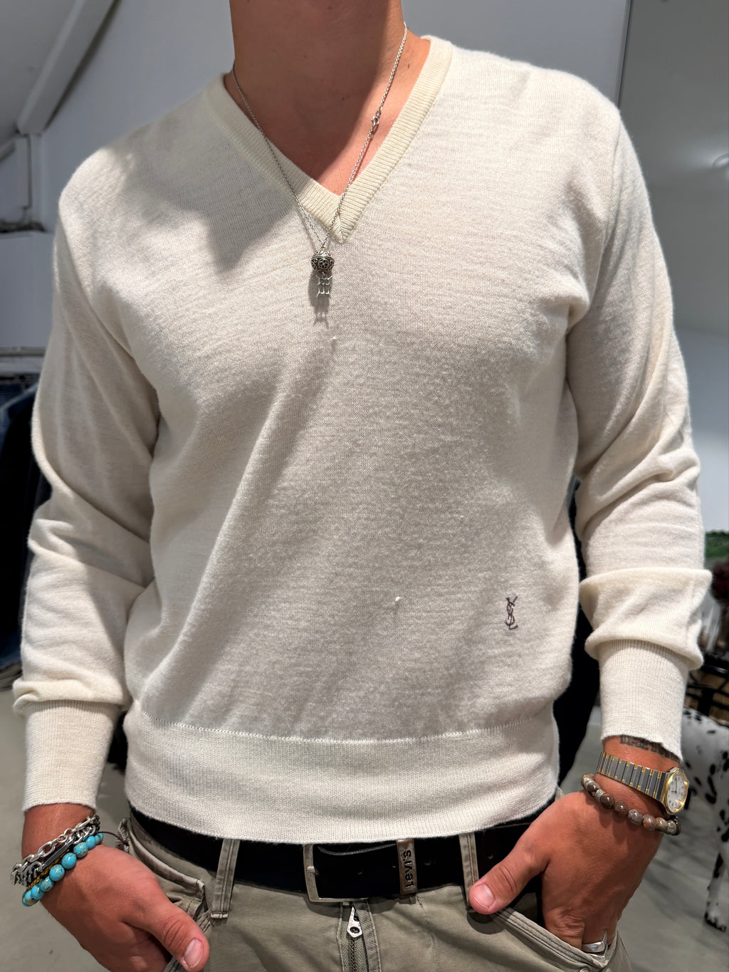 Vintage YSL Beige Knit Sweater (L)