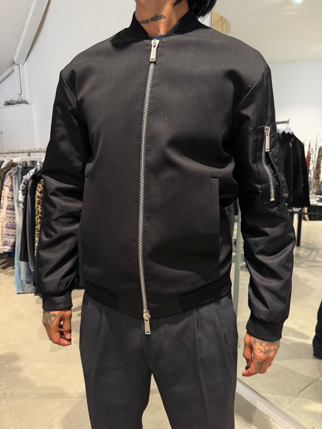 Vintage Dsquared2 Black Satin Bomber Jacket (L)