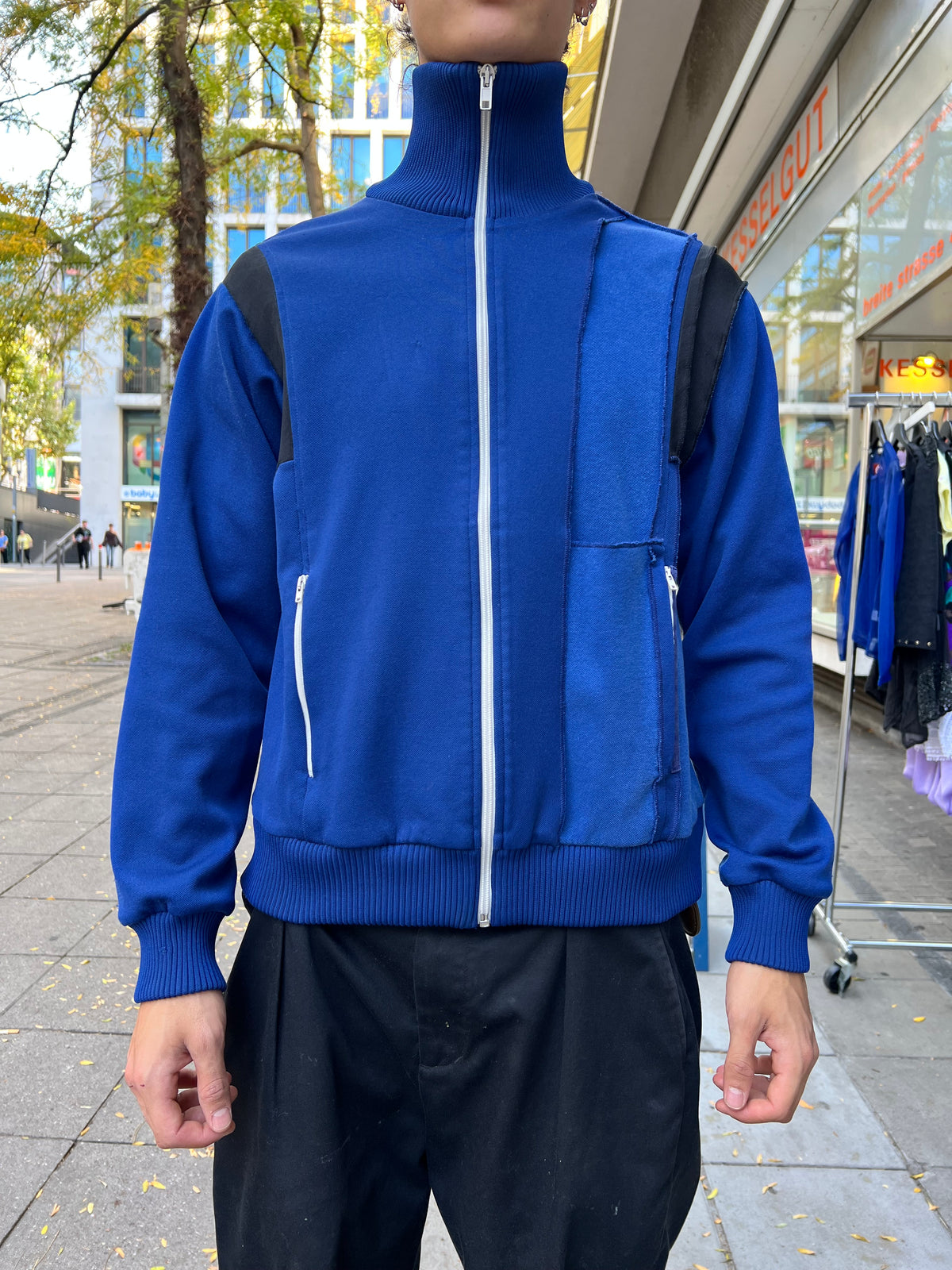 Maison Margiela Reconstructed Jersey Jacke (M) blaue zip Jacke von margiela still thrifting vintage shop 
