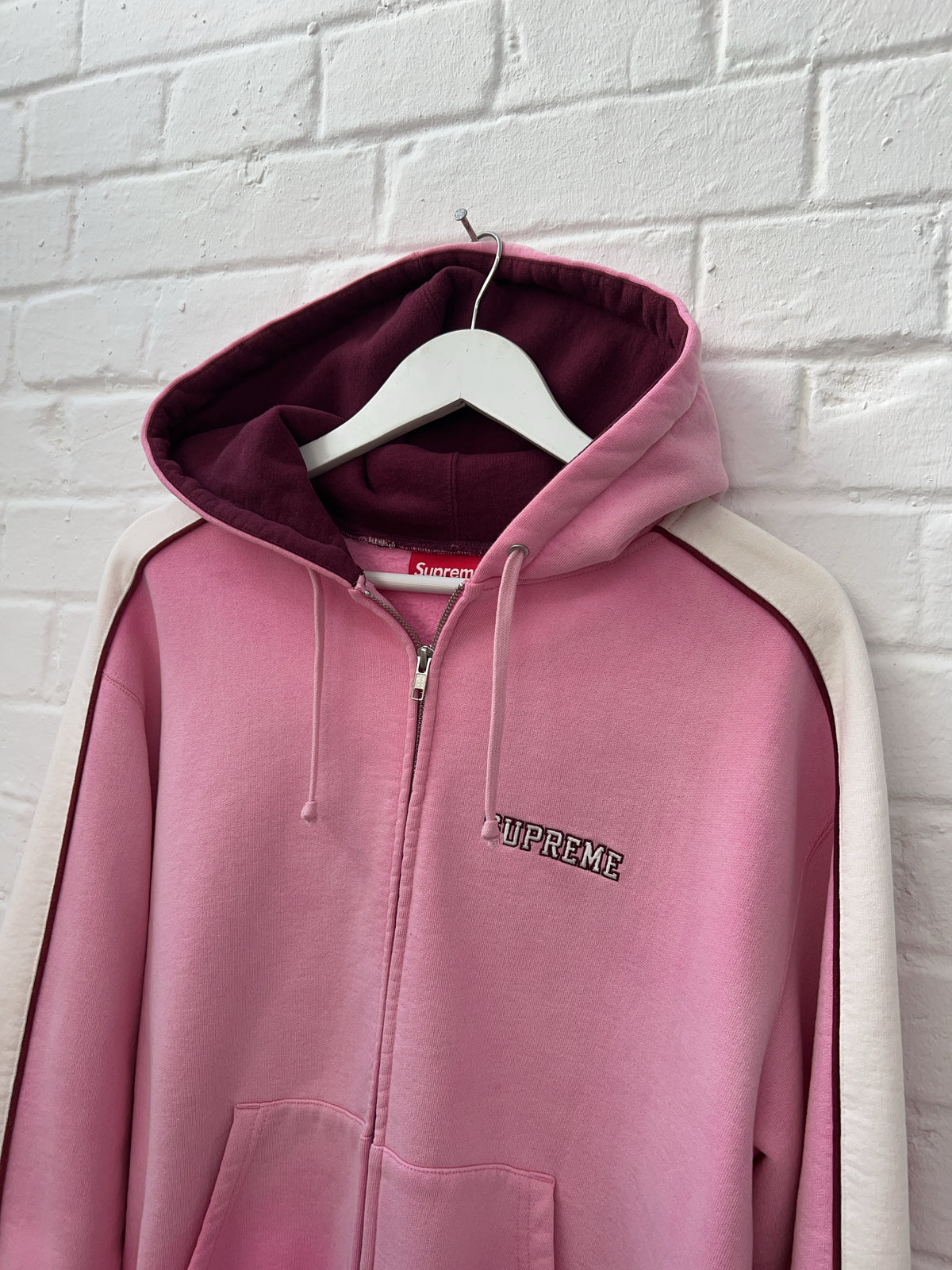 Supreme State Zip Up Hooded Sweatshirt Pink (S)