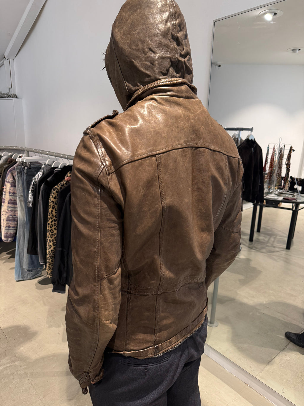 Vintage Giorgio Brato M65-Style Hooded Leather Jacket (M)