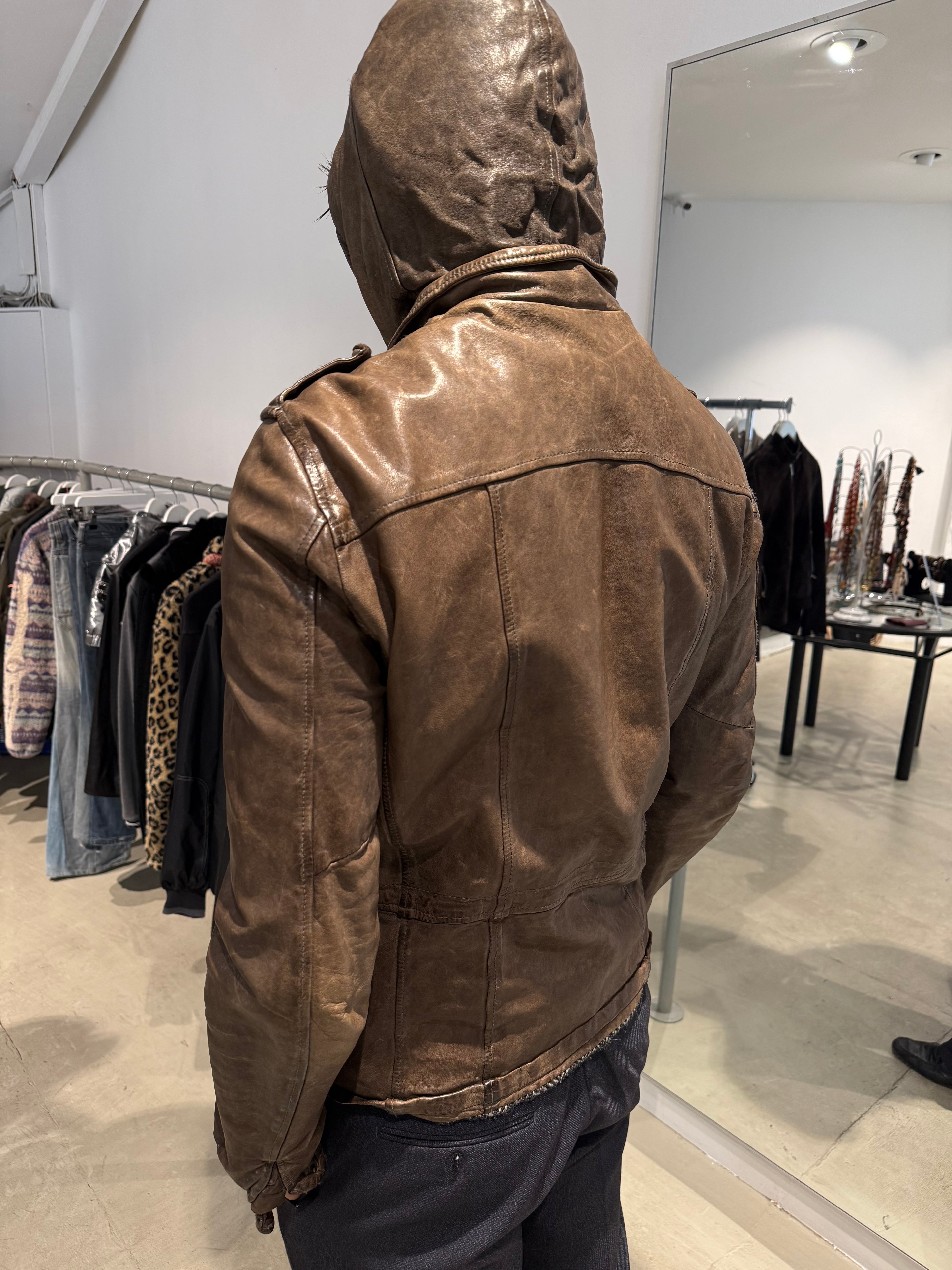 Vintage Giorgio Brato M65-Style Hooded Leather Jacket (M)
