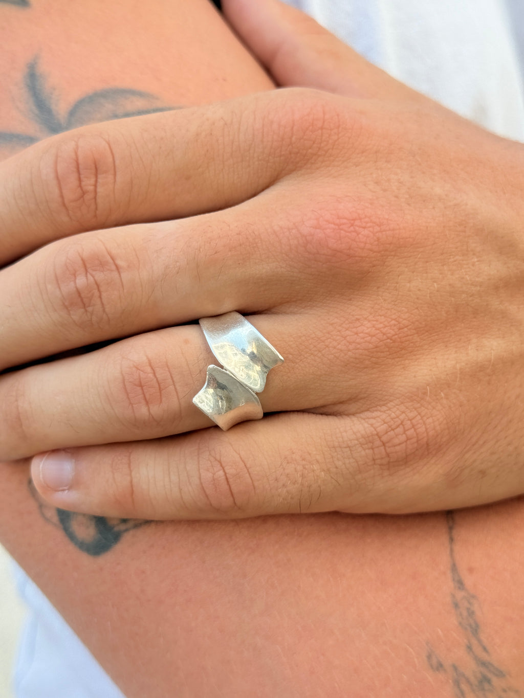 Vintage 925 Silber Statement Ring Moderner Winkel