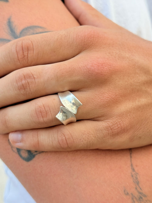 Vintage 925 Silber Statement Ring Moderner Winkel