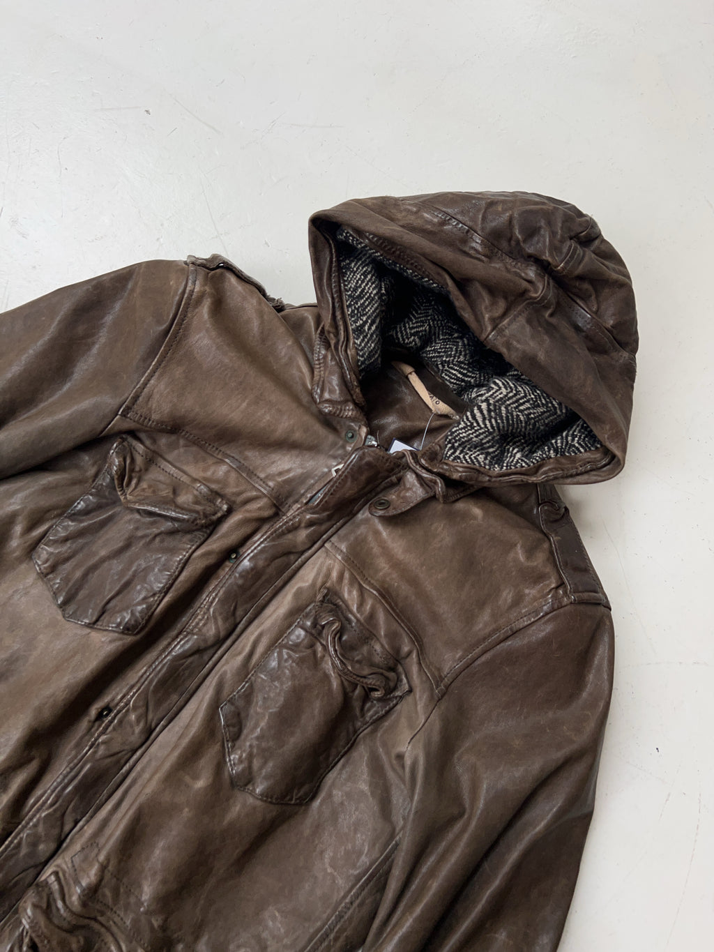 Vintage Giorgio Brato M65-Style Hooded Leather Jacket (M)