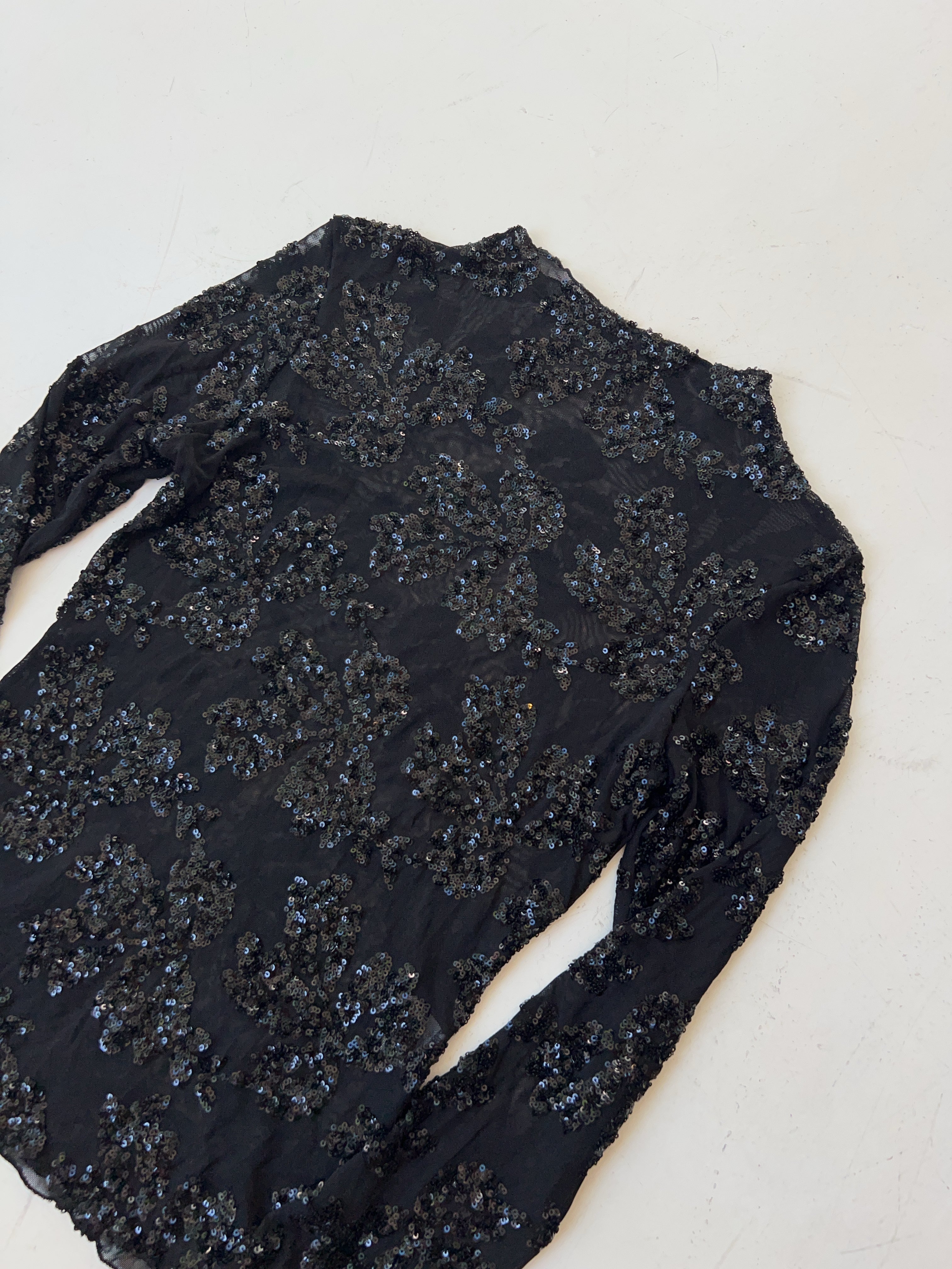 Vintage Mesh Pailetten Longsleeve für Damen. Y2k Second Hand 2000s Fashion.