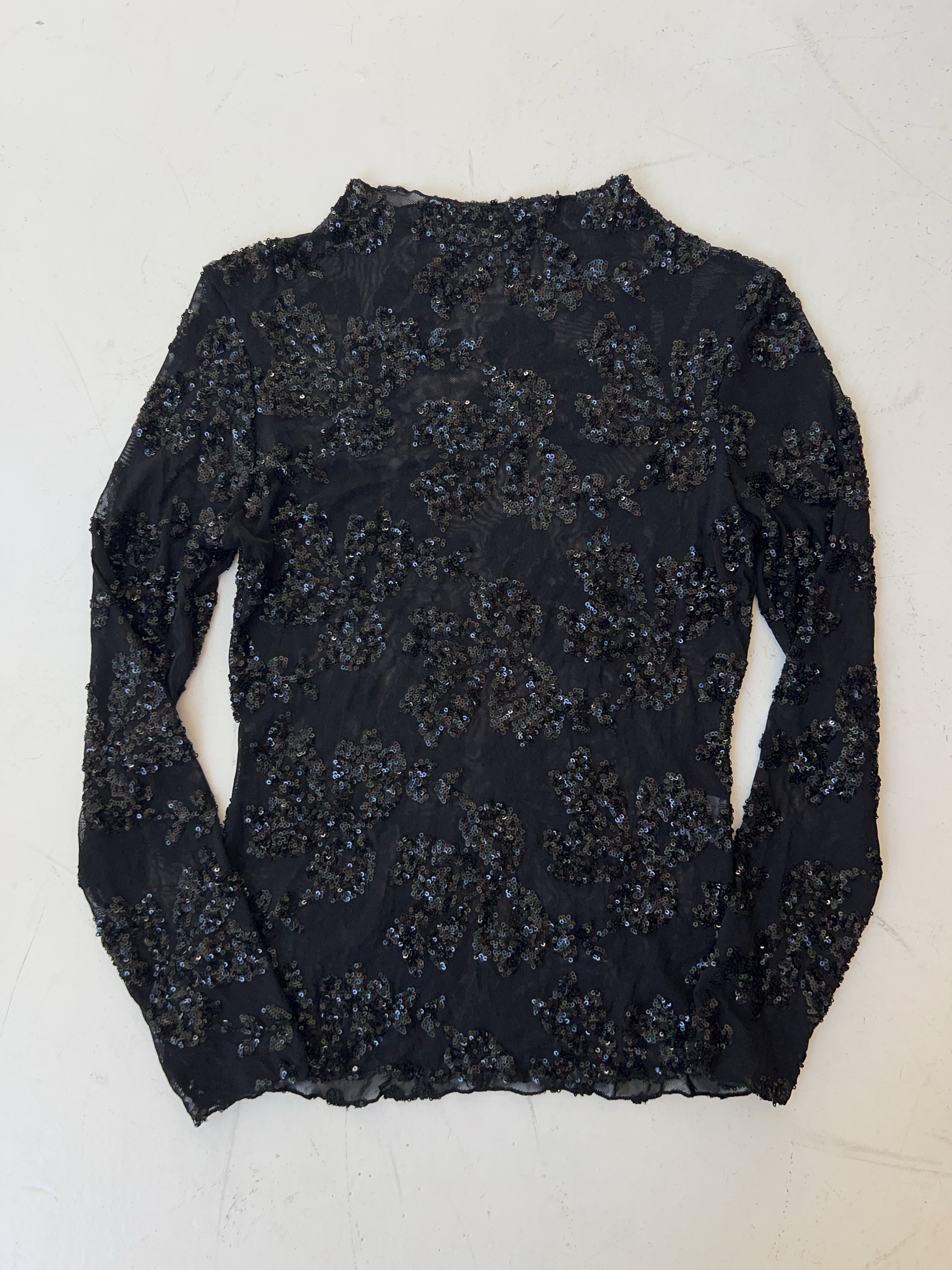 Vintage Mesh Pailetten Longsleeve für Damen. Y2k Second Hand 2000s Fashion.