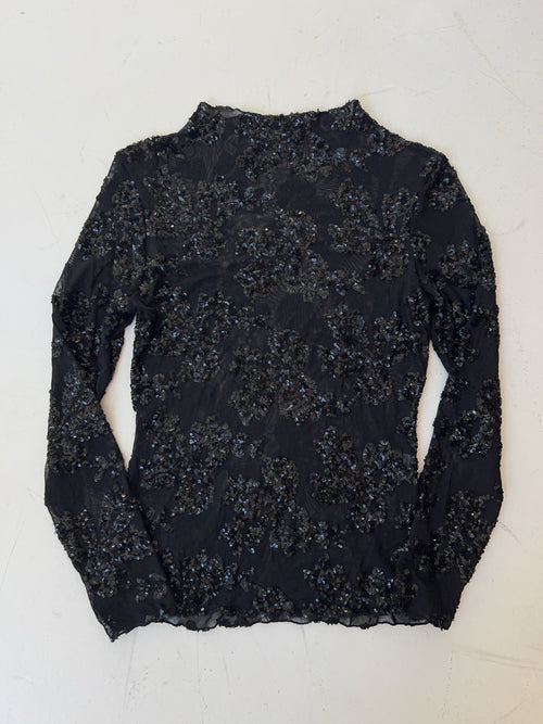 Vintage Mesh Pailetten Longsleeve für Damen. Y2k Second Hand 2000s Fashion.