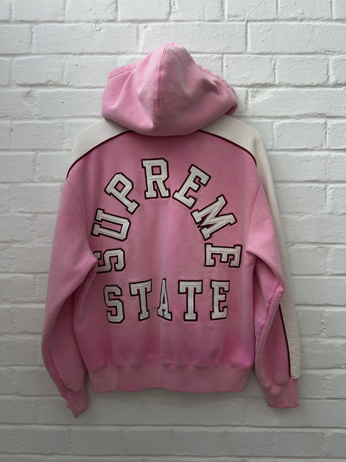 Supreme State Zip Up Hooded Sweatshirt Pink (S)
