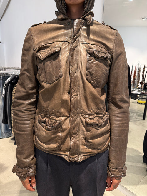Vintage Giorgio Brato M65-Style Hooded Leather Jacket (M)