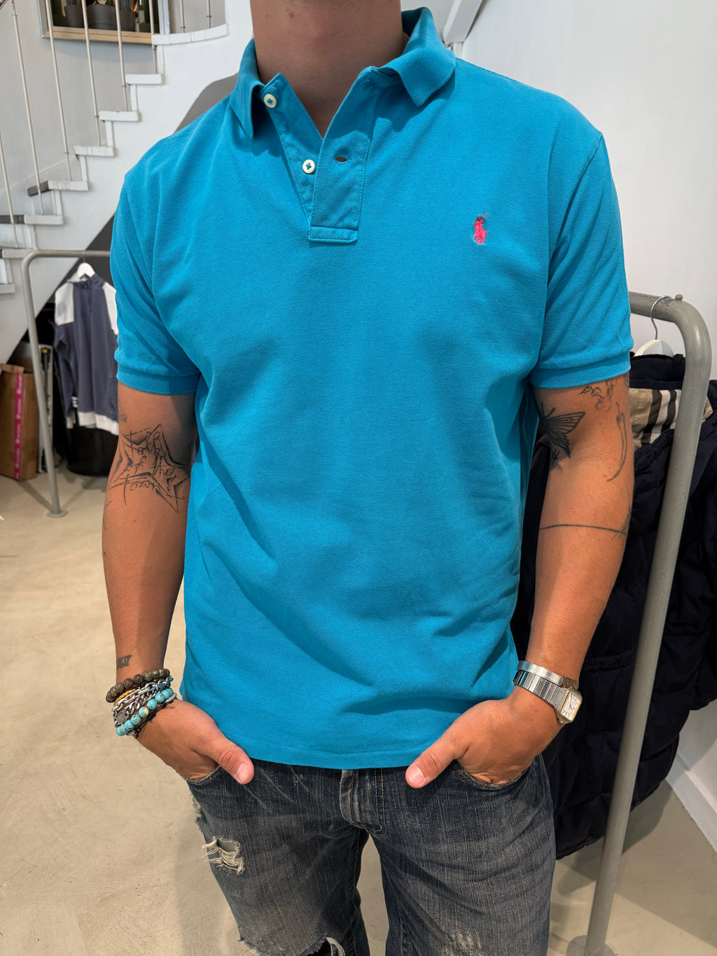 Vintage Polo Ralph Lauren Poloshirt für Herren. Y2K Second Hand 2000s Fashion.