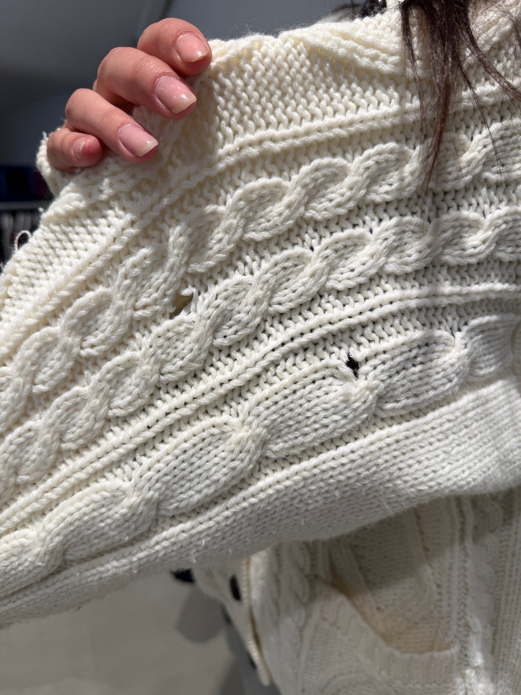 Vintage Beige Knit Cardigan (XL)