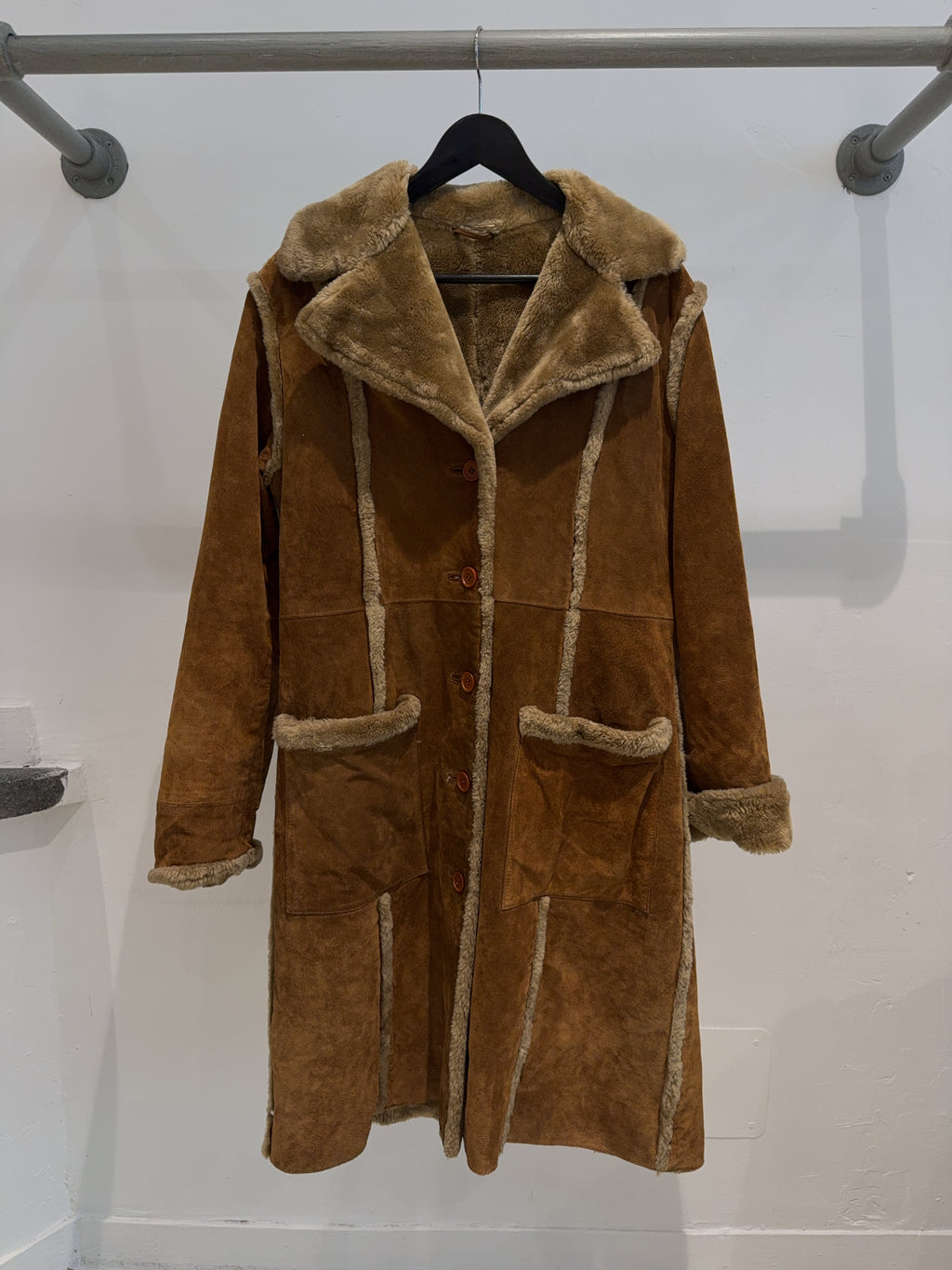 Vintage Faux Fur Leder Mantel (XL)