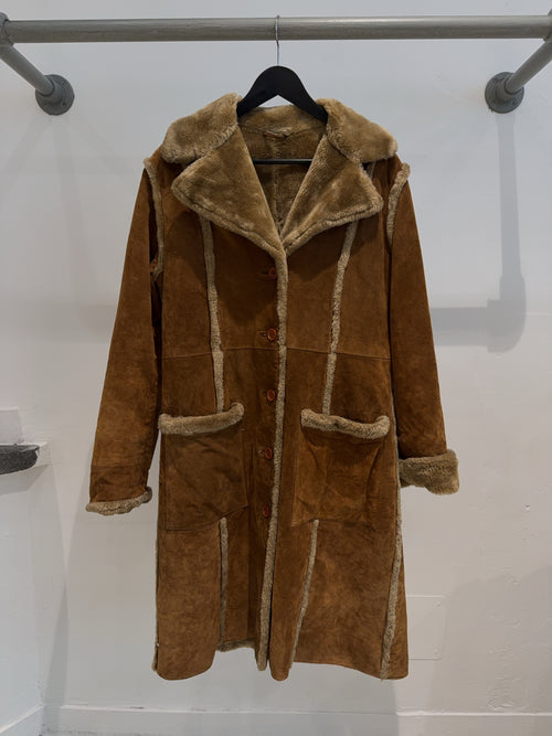 Vintage Faux Fur Leder Mantel (XL)