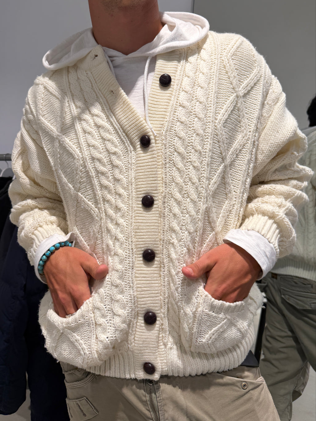 Vintage Beige Knit Cardigan (XL)