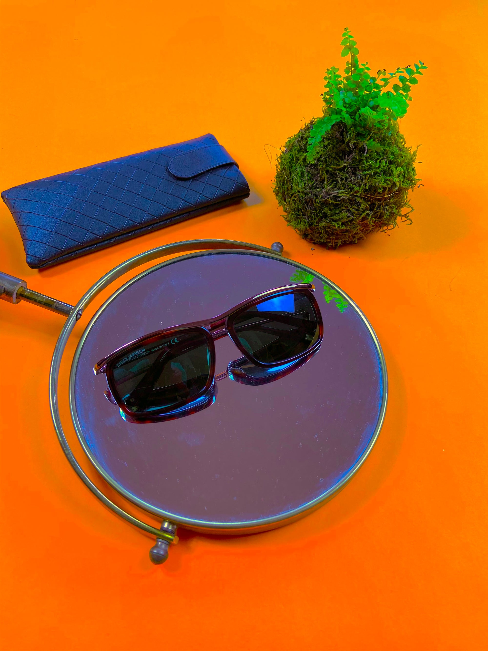 Tragebild einer Dsquared Sunglasses brown zusehen in einer Szenerie mit bunten Hintergrund.